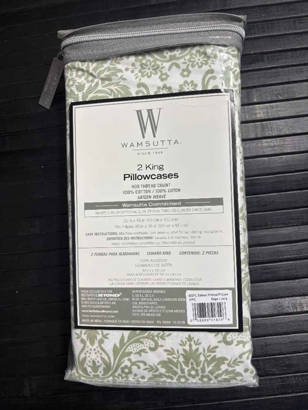 new SAGE GREEN Wamsutta 400 Thread Count 100% Cotton Sateen King Pillowcases